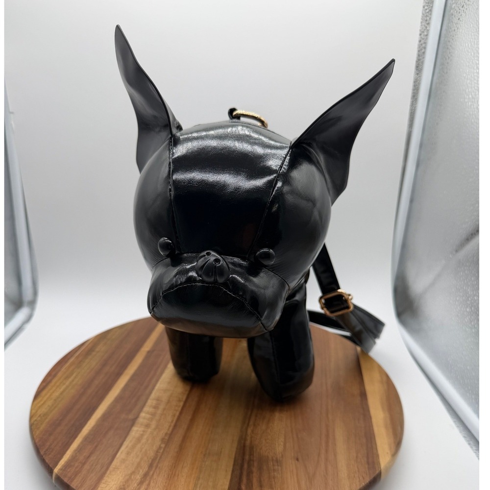 Black French Bulldog Crossbody Bag Studded Puppy Purse Vegan Faux Leather